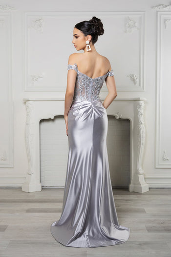 Long Formal Dress Off The Shoulder High Slit Gown By May Queen MQ2157B - Dress