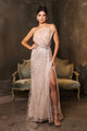 Long Formal Dress Strapless High Slit Gala Gown By Royal Queen RQ8172 - CHAMPAGNE / 6 - Dress