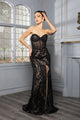 Long Formal Dress Strapless Rhinestone Prom Gown By Royal Queen RQ8153 - BLACK/NUDE / 4 - Dress