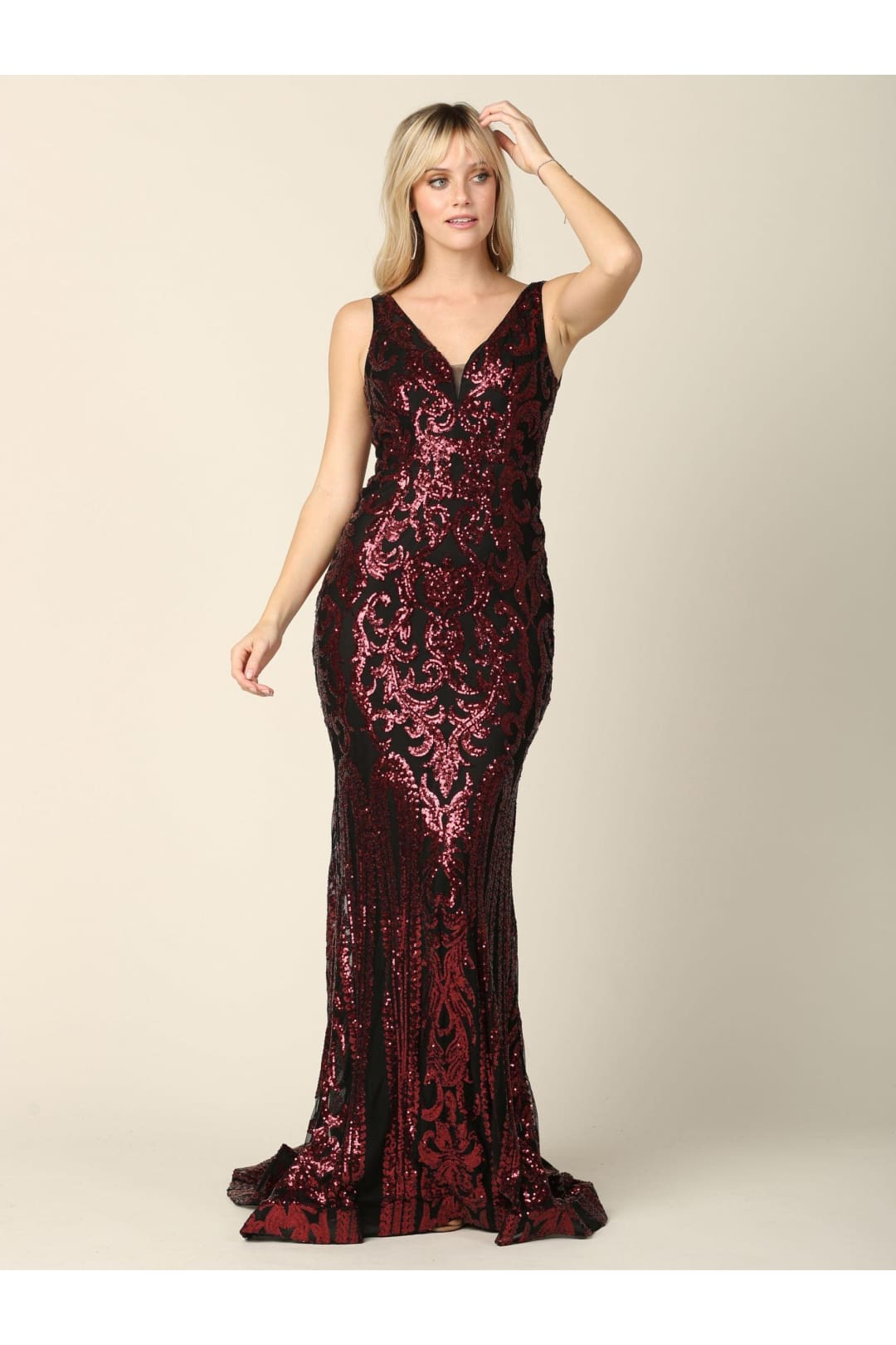 Long Formal Fitted Sleeveless Sequins Prom Dress - The Dress Outlet