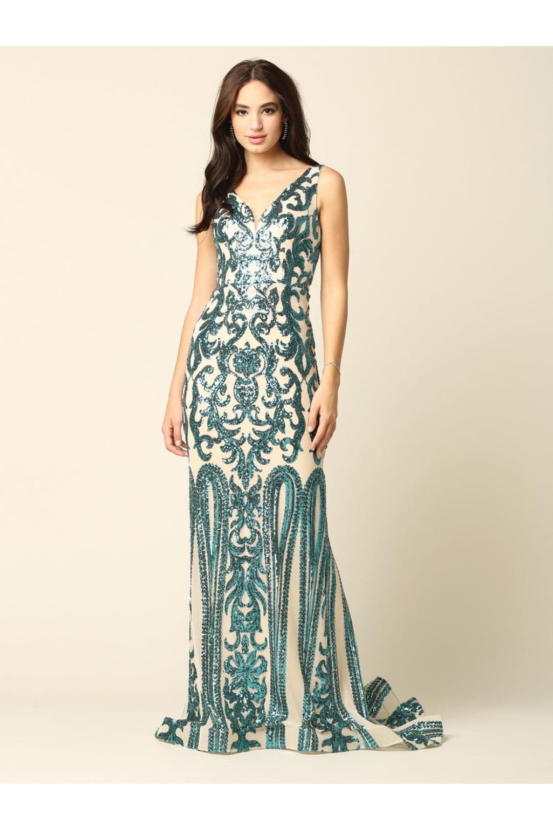 Long Formal Fitted Sleeveless Sequins Prom Dress - The Dress Outlet