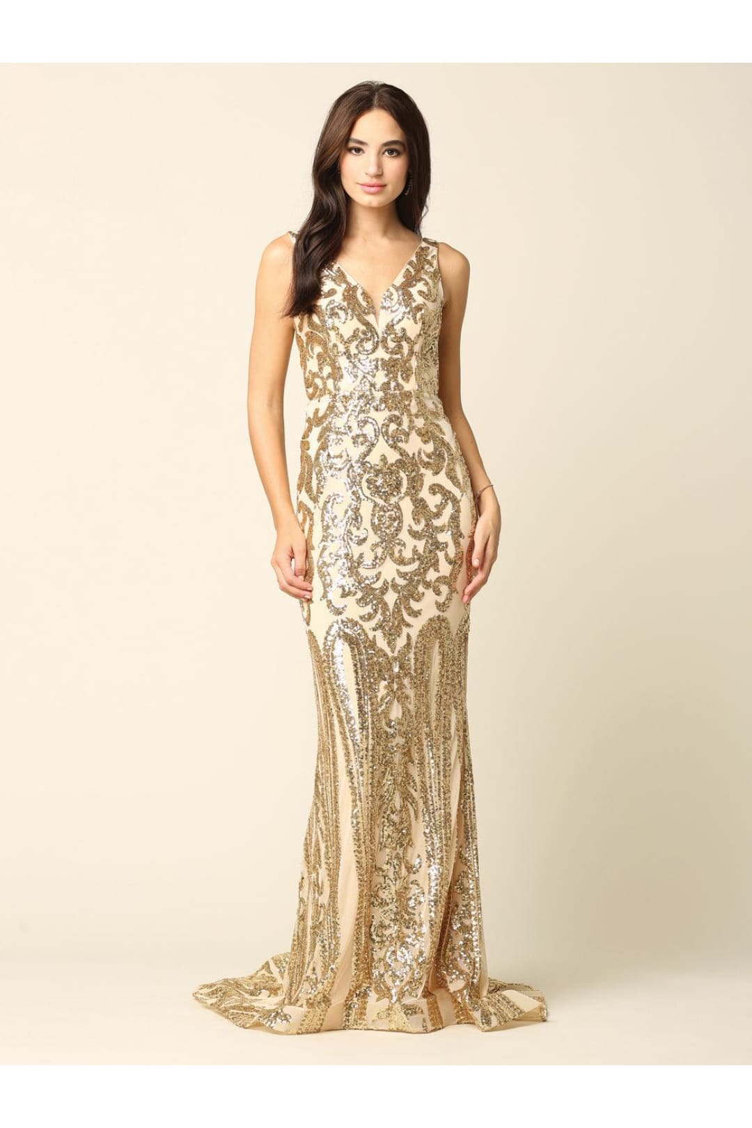 Long Formal Fitted Sleeveless Sequins Prom Dress - The Dress Outlet