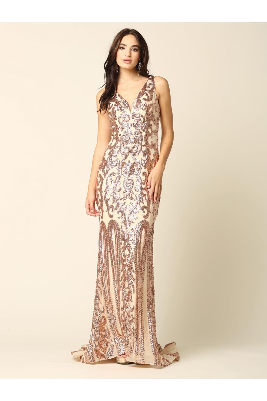 Long Formal Fitted Sleeveless Sequins Prom Dress - The Dress Outlet