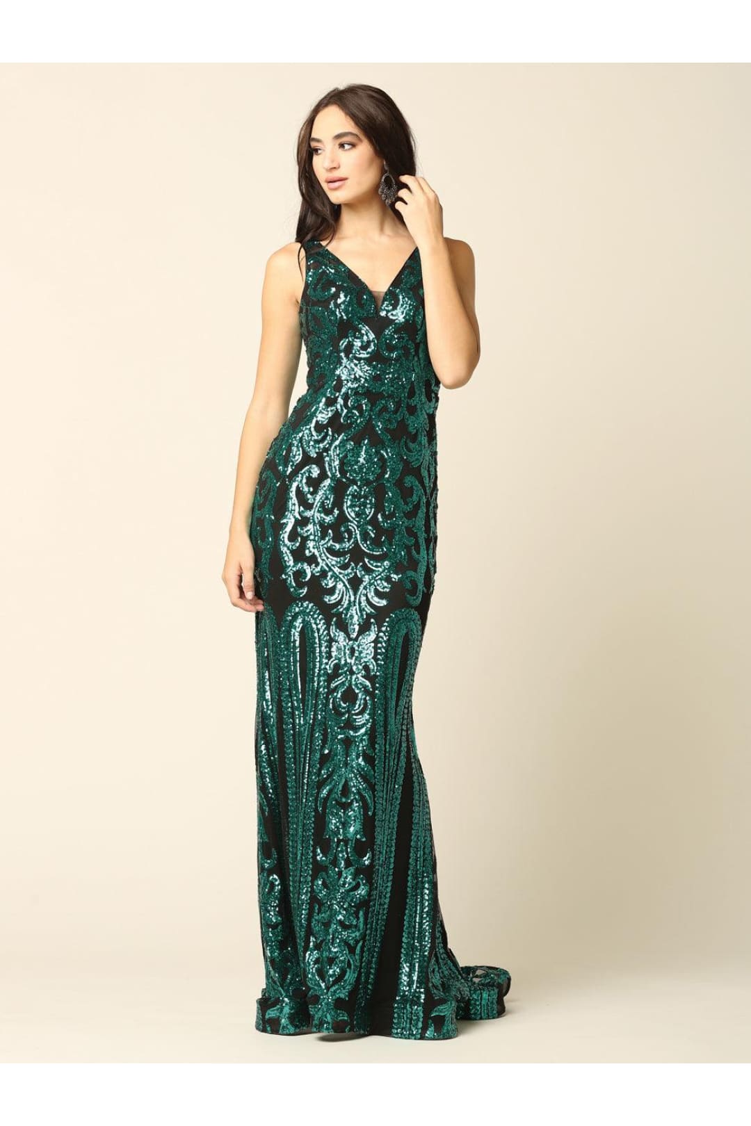 Long Formal Fitted Sleeveless Sequins Prom Dress - The Dress Outlet