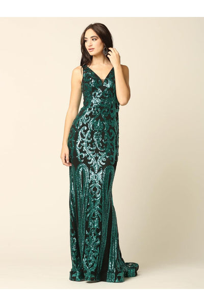 Long Formal Fitted Sleeveless Sequins Prom Dress - The Dress Outlet