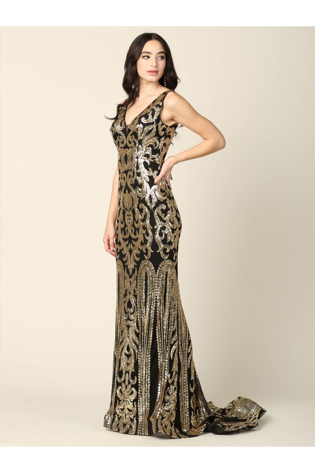 Long Formal Fitted Sleeveless Sequins Prom Dress - The Dress Outlet
