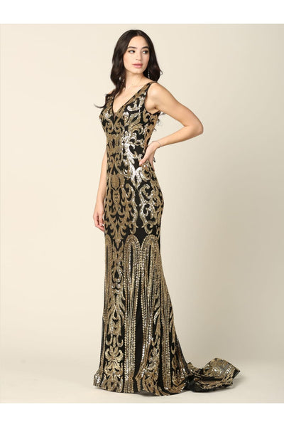 Long Formal Fitted Sleeveless Sequins Prom Dress - The Dress Outlet