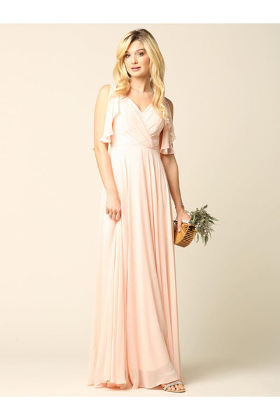 Long Formal Flutter Sleeves Bridesmaids Dress - The Dress Outlet
