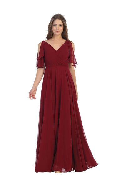Long Formal Flutter Sleeves Bridesmaids Dress - The Dress Outlet