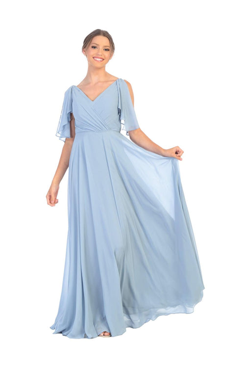 Long Formal Flutter Sleeves Bridesmaids Dress - The Dress Outlet