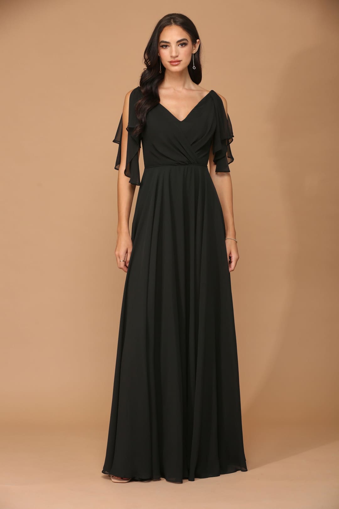 Long Formal Flutter Sleeves Bridesmaids Dress