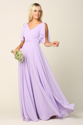 Eva USA 3345 Long Formal Flutter Sleeves Bridesmaids Dress