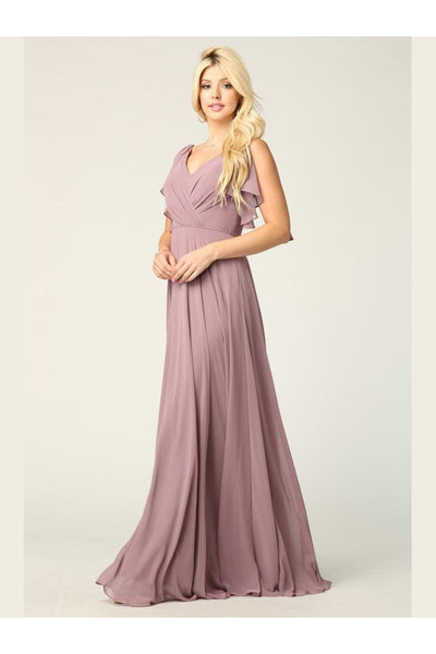 Long Formal Flutter Sleeves Bridesmaids Dress - The Dress Outlet