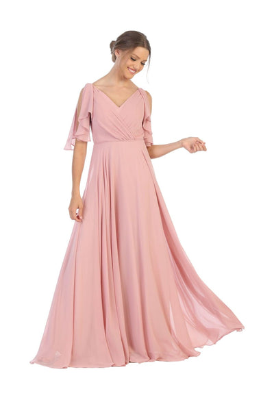 Long Formal Flutter Sleeves Bridesmaids Dress - The Dress Outlet