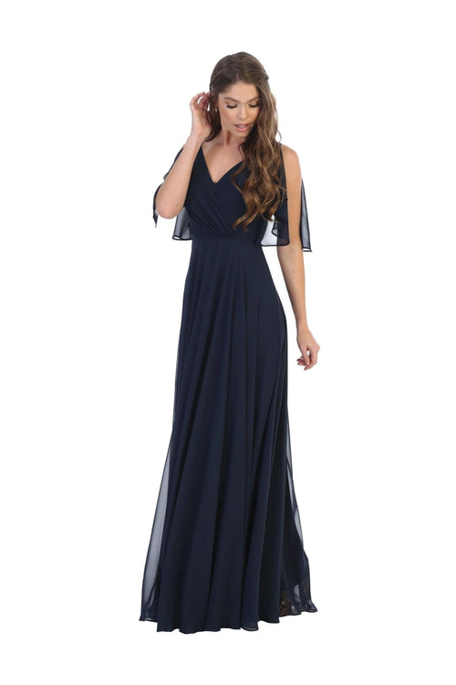 Long Formal Flutter Sleeves Bridesmaids Dress - The Dress Outlet