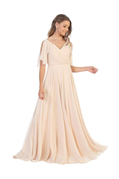 Long Formal Flutter Sleeves Bridesmaids Dress - The Dress Outlet