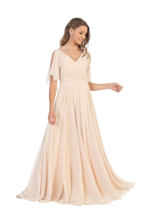 Long Formal Flutter Sleeves Bridesmaids Dress - The Dress Outlet