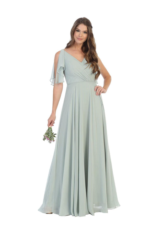 Long Formal Flutter Sleeves Bridesmaids Dress - The Dress Outlet