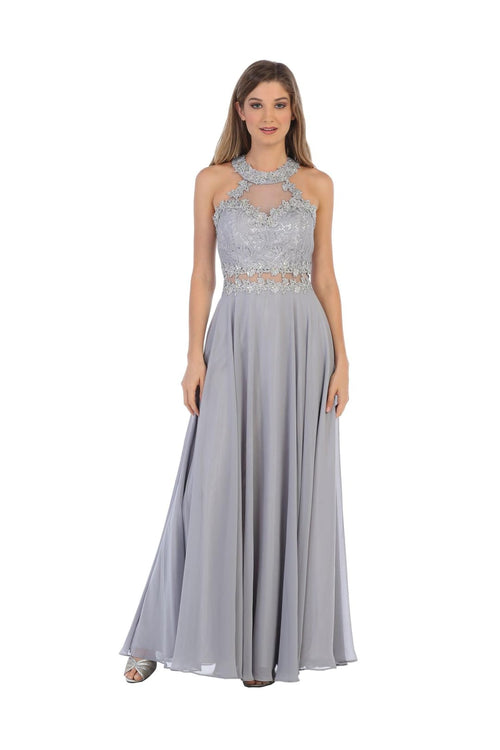 Long Formal Halter Chiffon Bridesmaids Dress - The Dress Outlet