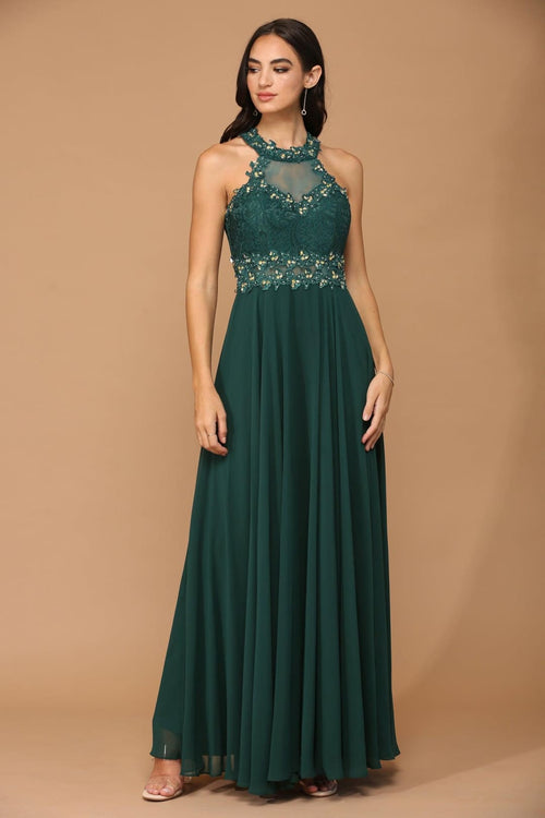 Long Formal Halter Chiffon Bridesmaids Dress