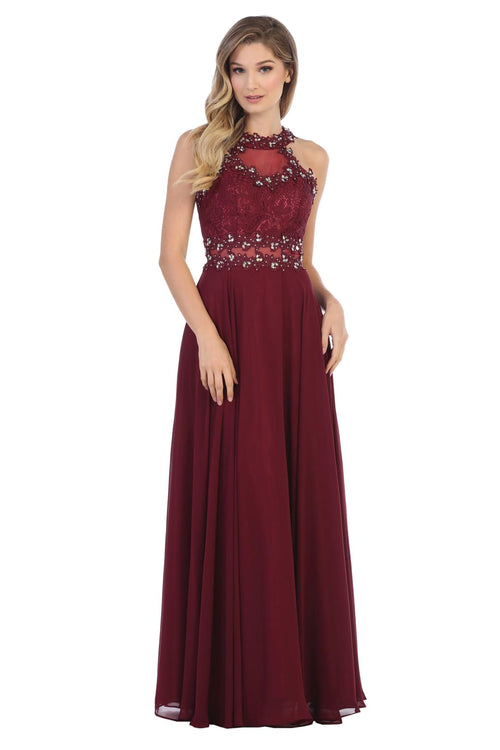 Long Formal Halter Chiffon Bridesmaids Dress - The Dress Outlet