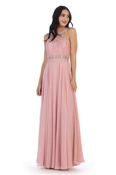 Long Formal Halter Chiffon Bridesmaids Dress - The Dress Outlet