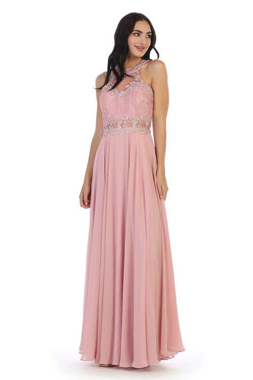 Long Formal Halter Chiffon Bridesmaids Dress - The Dress Outlet