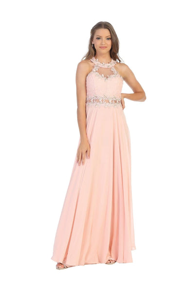 Long Formal Halter Chiffon Bridesmaids Dress - The Dress Outlet