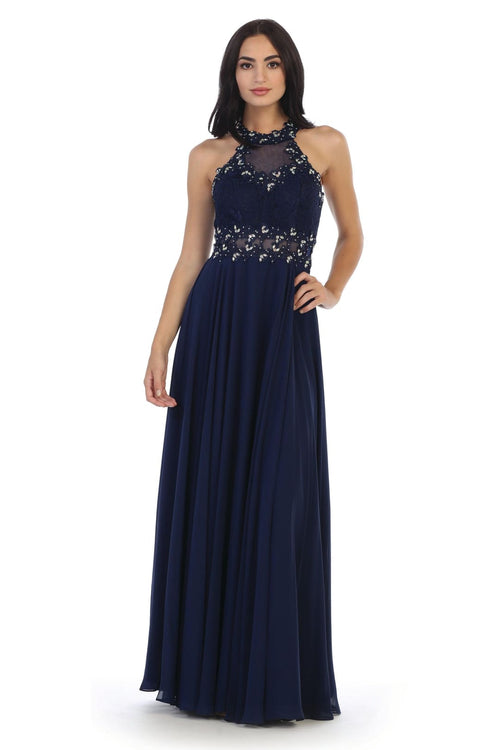 Long Formal Halter Chiffon Bridesmaids Dress - The Dress Outlet