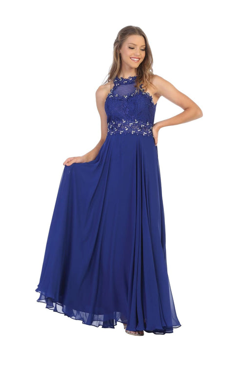 Long Formal Halter Chiffon Bridesmaids Dress - The Dress Outlet