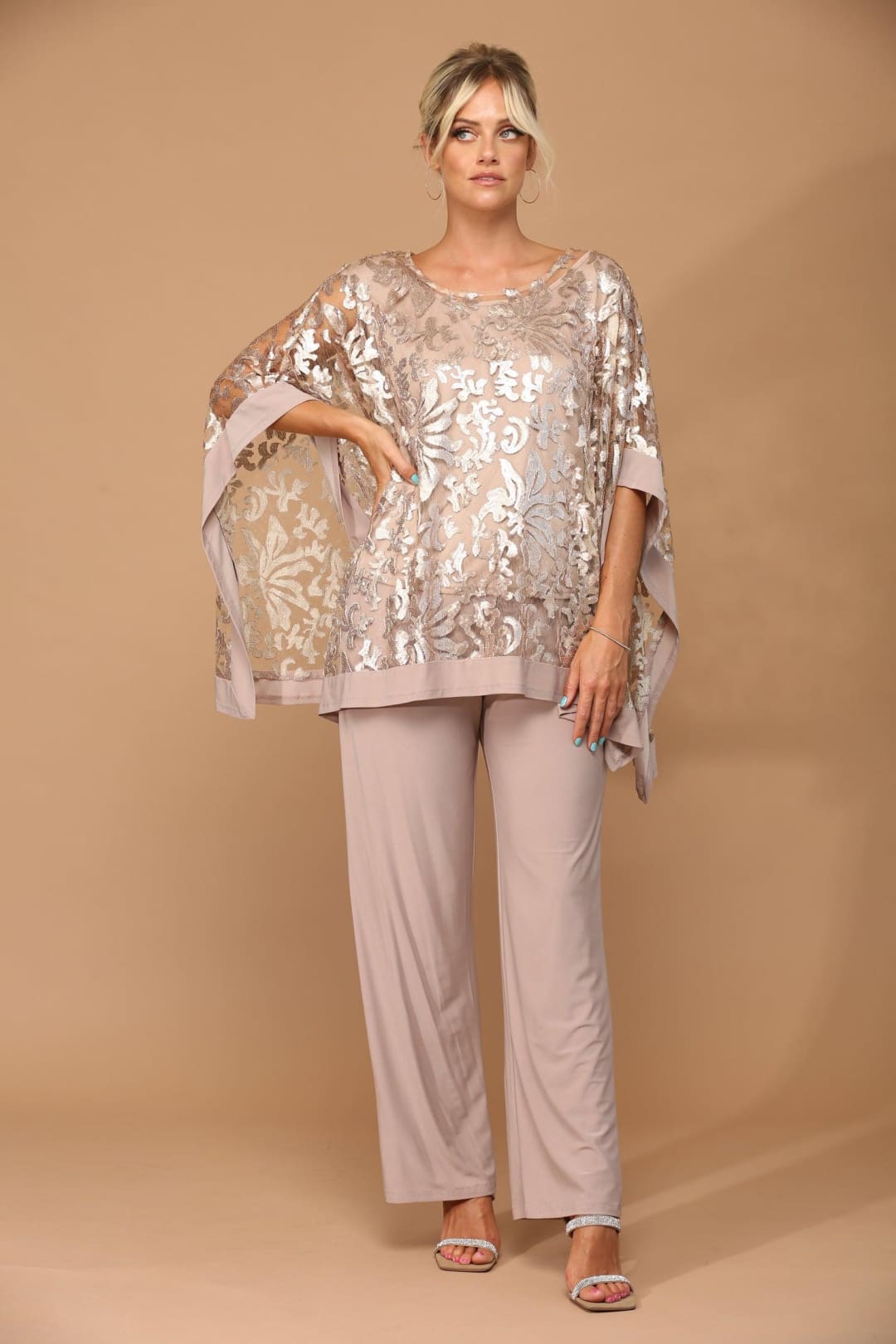 Long Formal Mother of the Bride Cape Pant Set