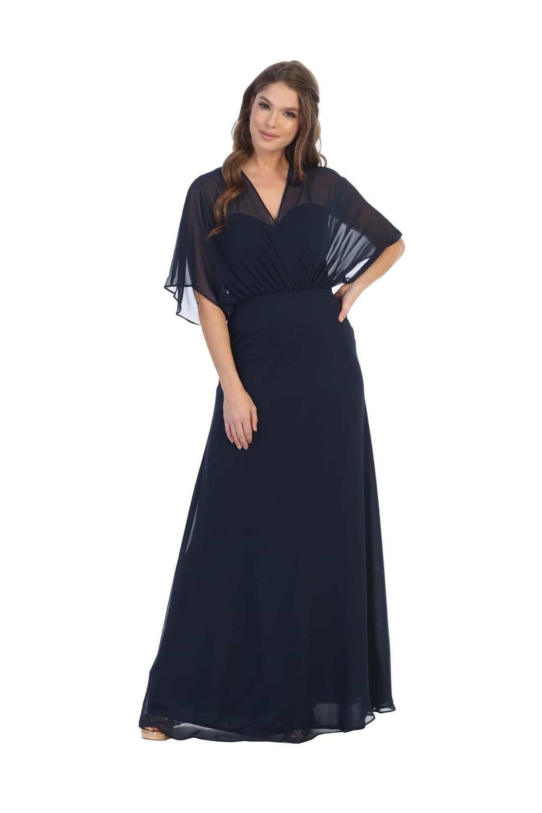 Long Formal Mother of the Bride Draped Chiffon Gown - The Dress Outlet