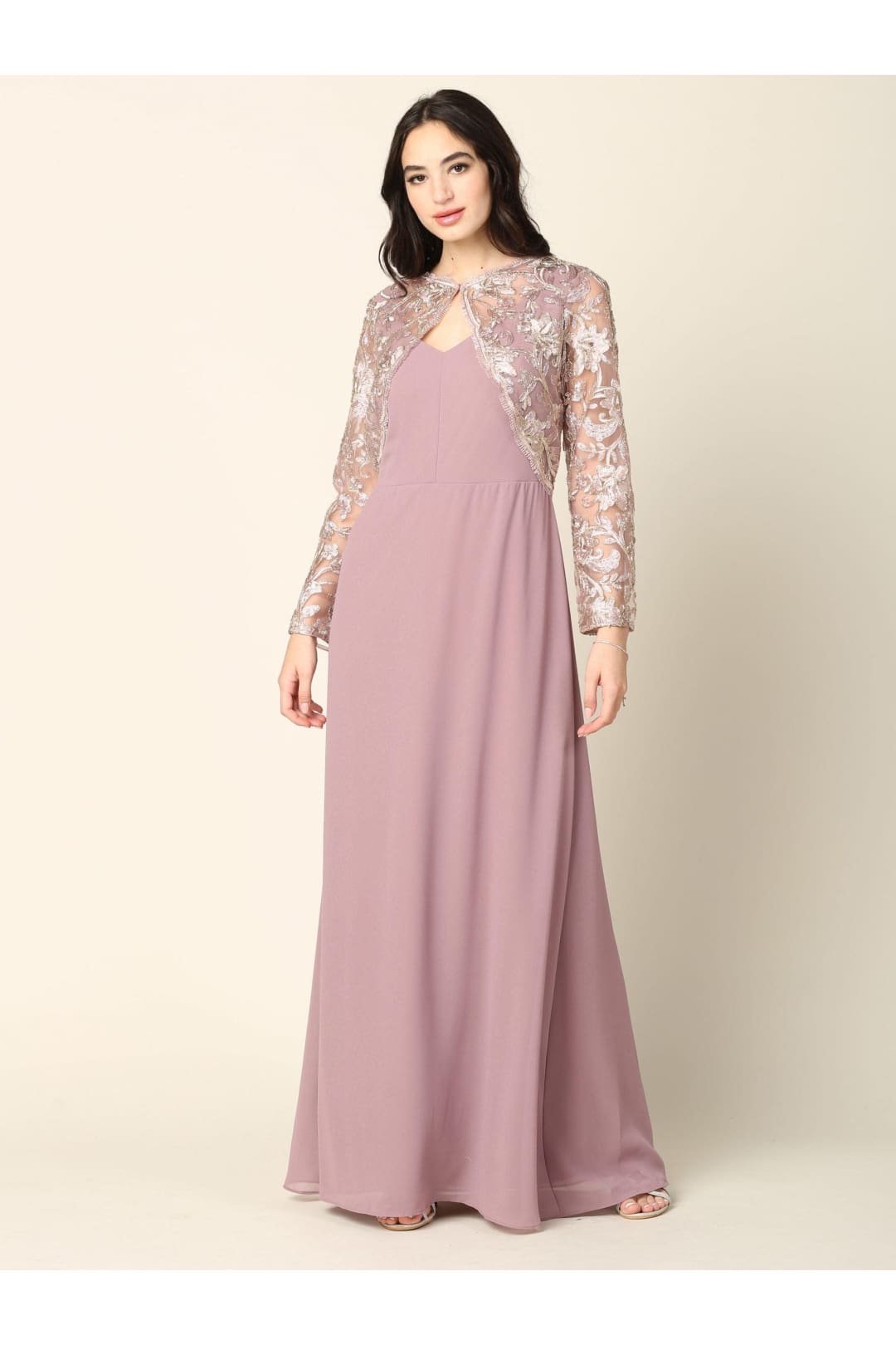 Long Formal Mother of the Bride Lace Jacket Dress - The Dress Outlet