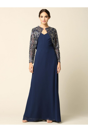 Long Formal Mother of the Bride Lace Jacket Dress by Eva USA