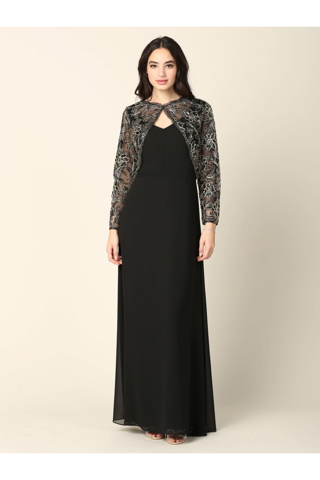Long Formal Mother of the Bride Lace Jacket Dress - The Dress Outlet