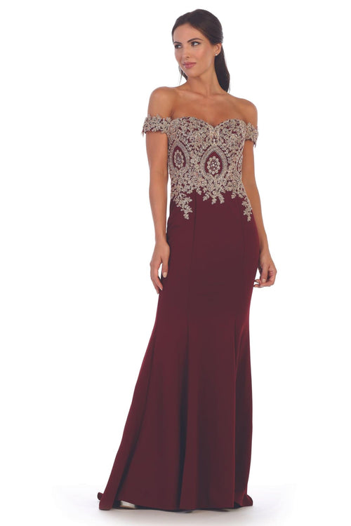 Long Formal Off Shoulder Fitted Mermaid Dress - The Dress Outlet