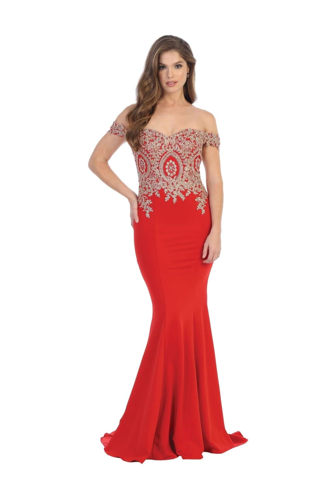 Long Formal Off Shoulder Fitted Mermaid Dress - The Dress Outlet