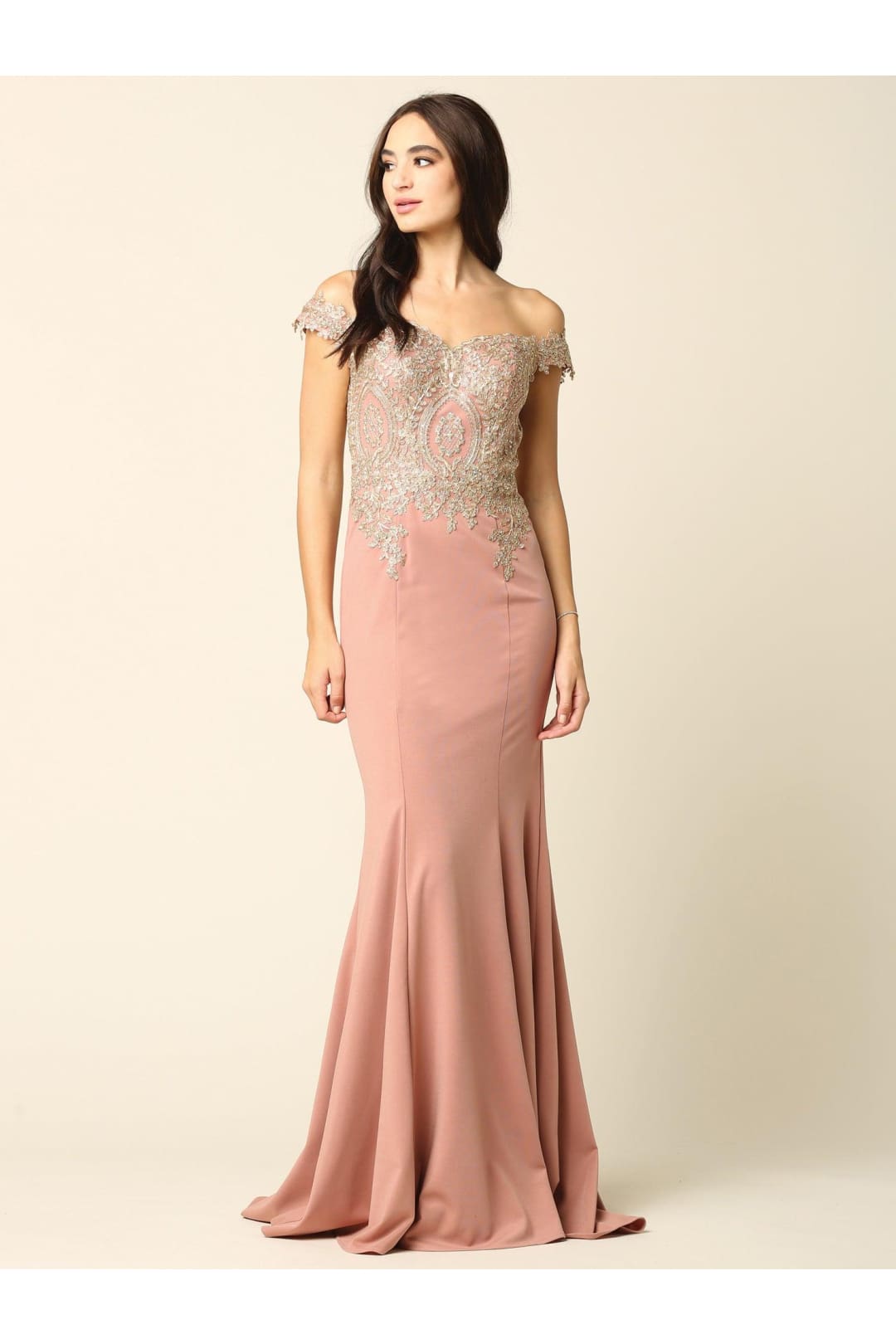 Long Formal Off Shoulder Fitted Mermaid Dress - The Dress Outlet