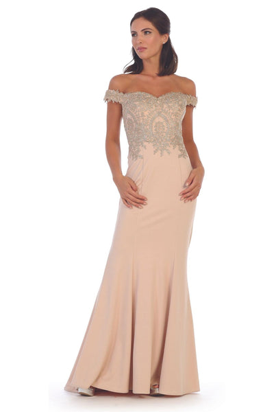 Long Formal Off Shoulder Fitted Mermaid Dress - The Dress Outlet