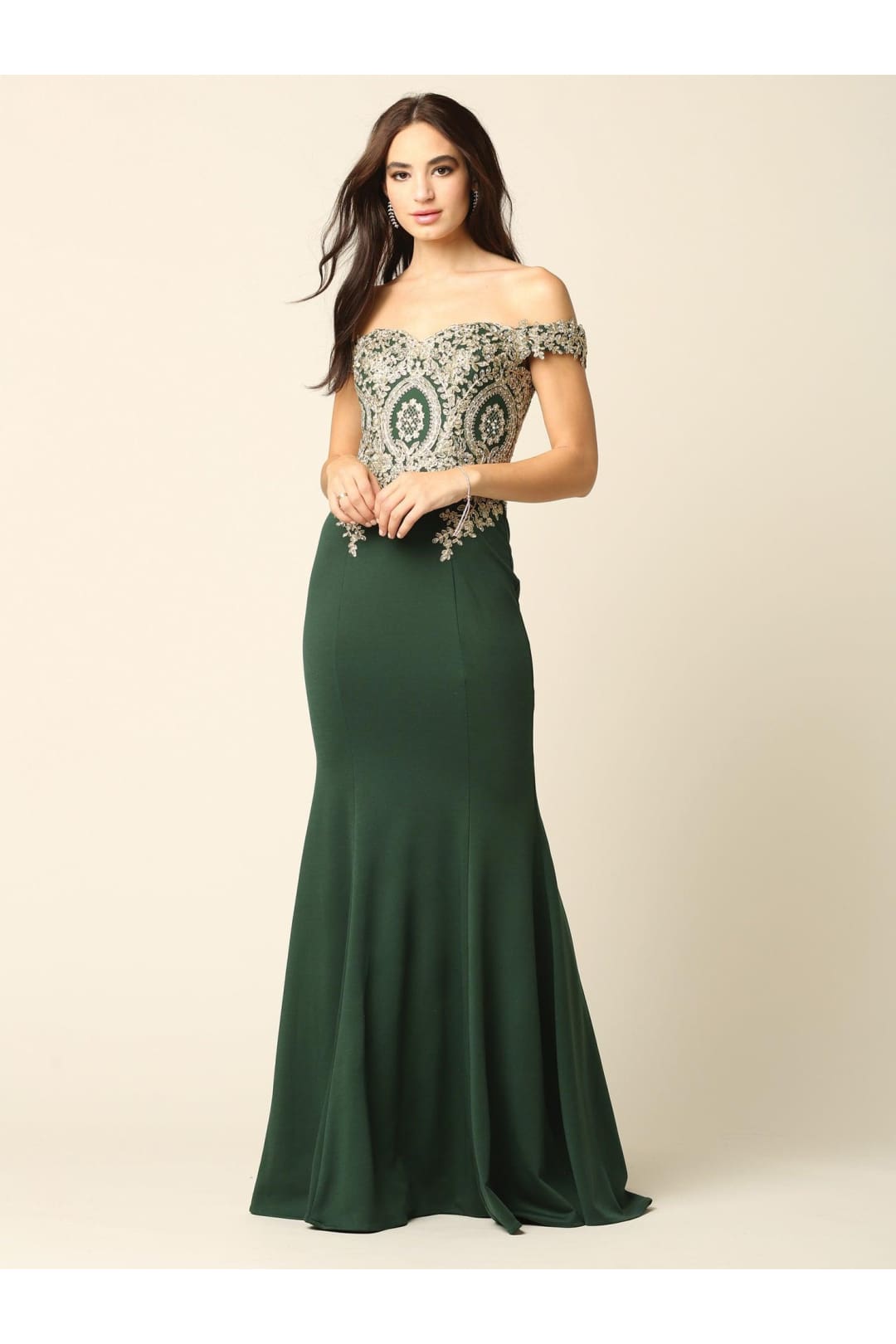 Long Formal Off Shoulder Fitted Mermaid Dress - The Dress Outlet
