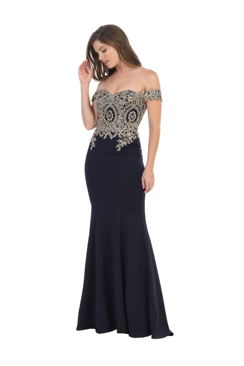 Long Formal Off Shoulder Fitted Mermaid Dress - The Dress Outlet