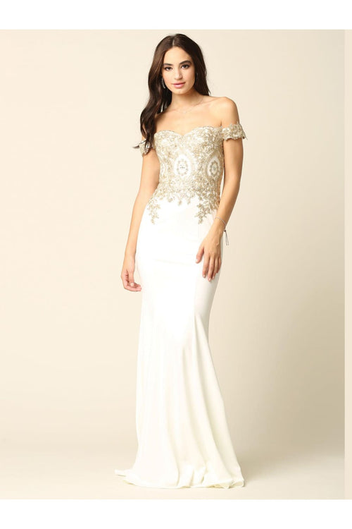 Long Formal Off Shoulder Fitted Mermaid Dress - The Dress Outlet