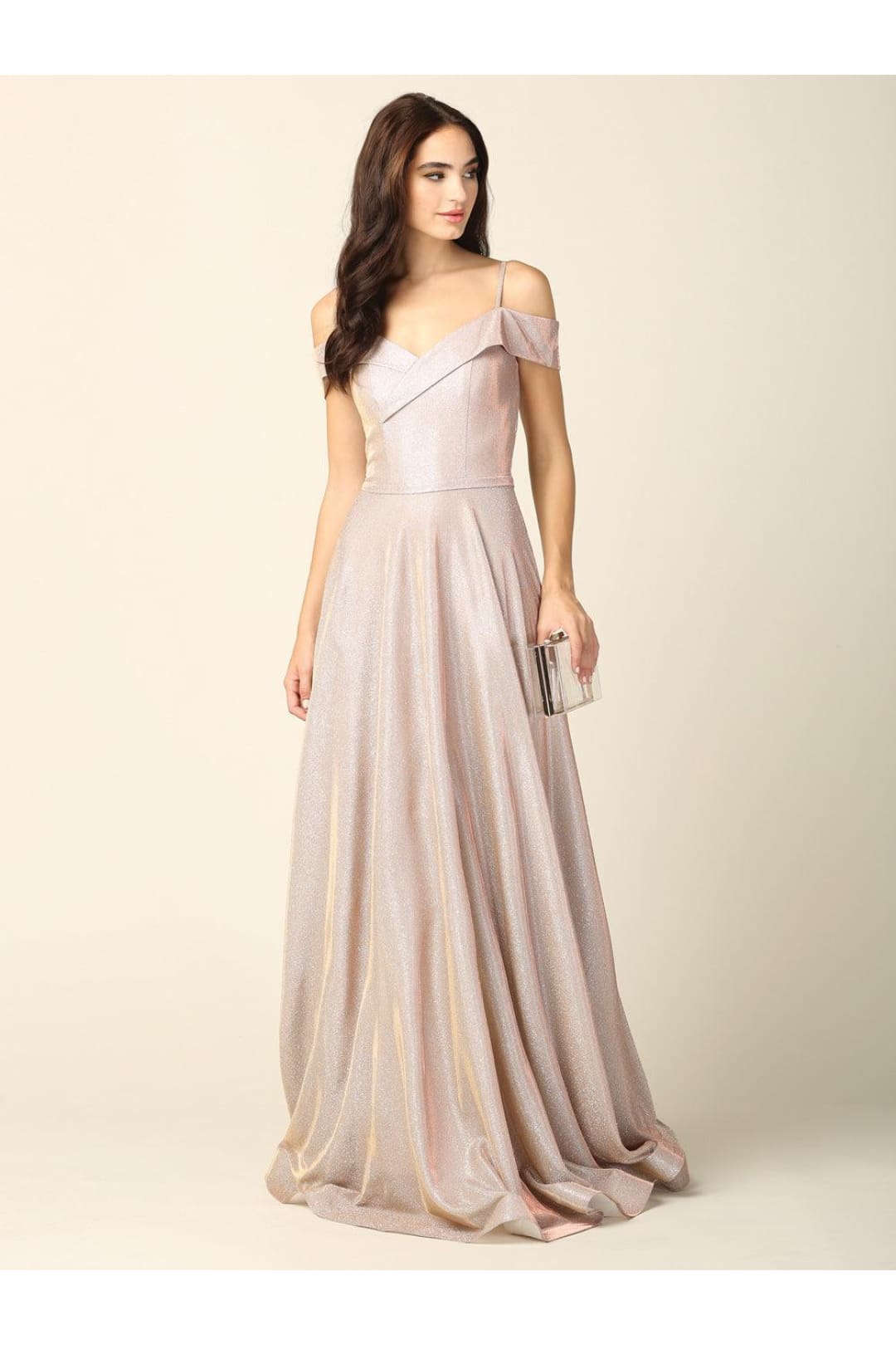 Prom Dresses Long Formal Off Shoulder Glitter Ball Gown Mocha