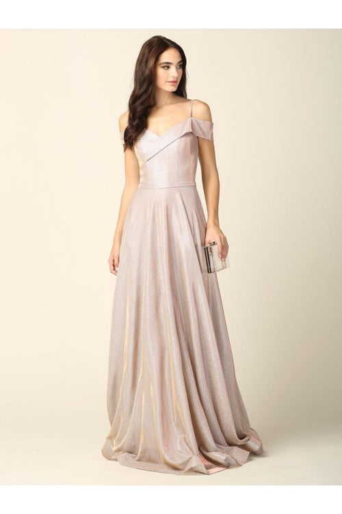 Prom Dresses Long Formal Off Shoulder Glitter Ball Gown Mocha