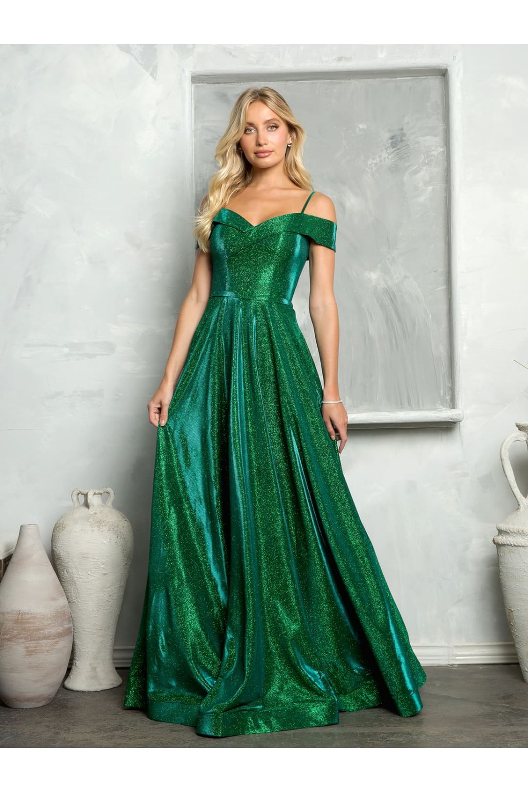 Prom Dresses Long Formal Off Shoulder Glitter Ball Gown Hunter Green
