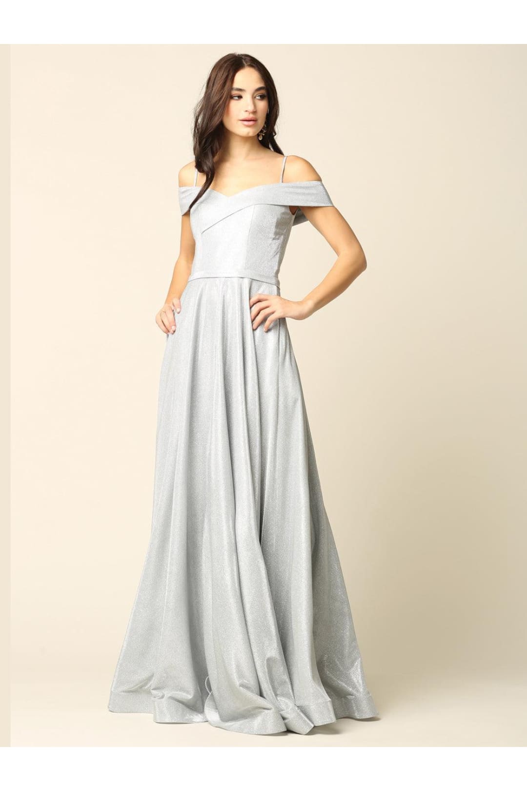 Prom Dresses Long Formal Off Shoulder Glitter Ball Gown Silver