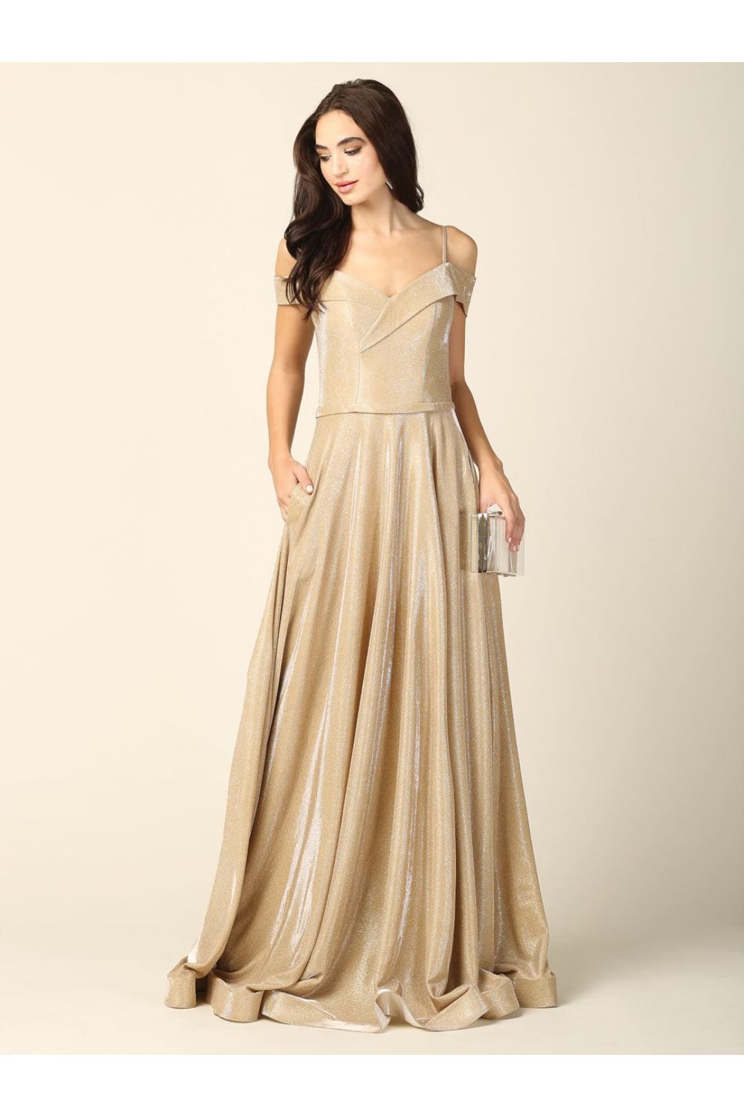 Prom Dresses Long Formal Off Shoulder Glitter Ball Gown Gold
