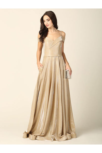 Prom Dresses Long Formal Off Shoulder Glitter Ball Gown Gold
