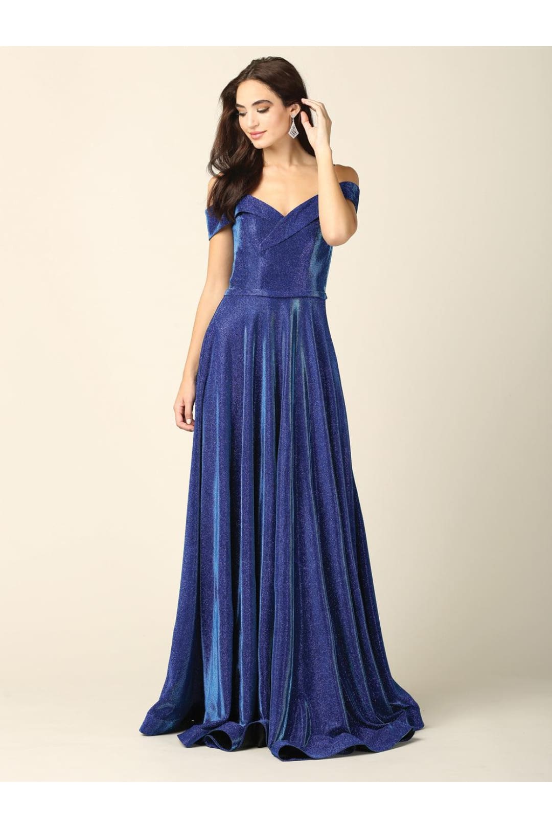 Prom Dresses Long Formal Off Shoulder Glitter Ball Gown Royal
