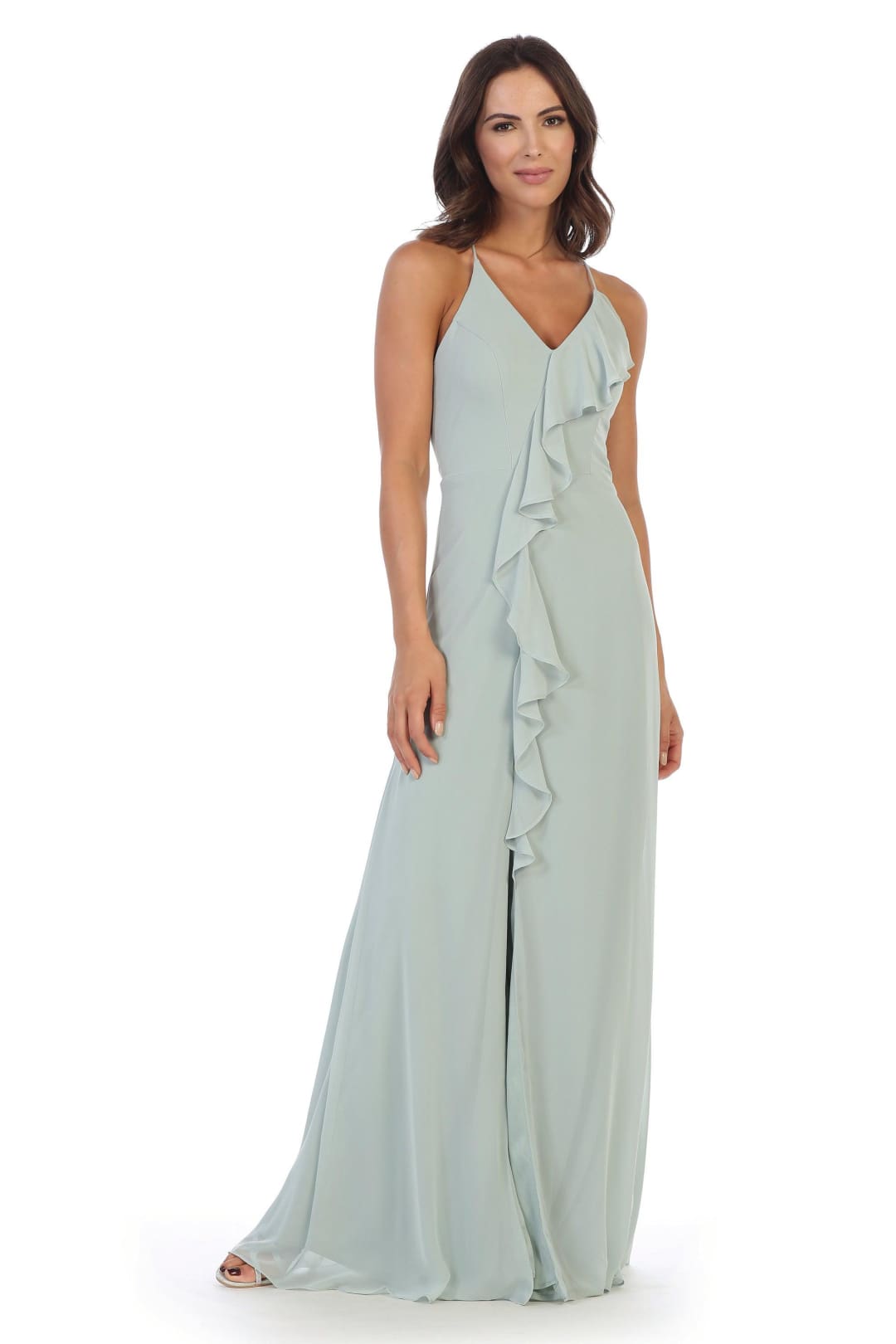 Long Formal Ruffled Chiffon Bridesmaids Dress - The Dress Outlet